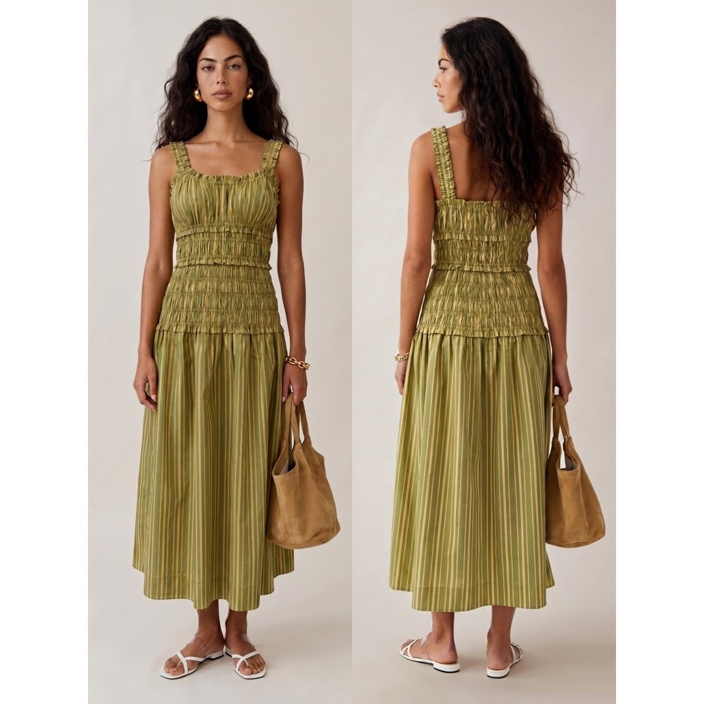 NWT o.p.t Freya Cotton Midi Dress in Citrus Stripe - Size XS